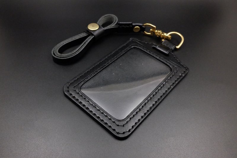 [KH] Hand Dyed Black - Straight Document Cover (Card Case, Travel Card, ID Card Case) - ที่ใส่บัตรคล้องคอ - หนังแท้ สีดำ