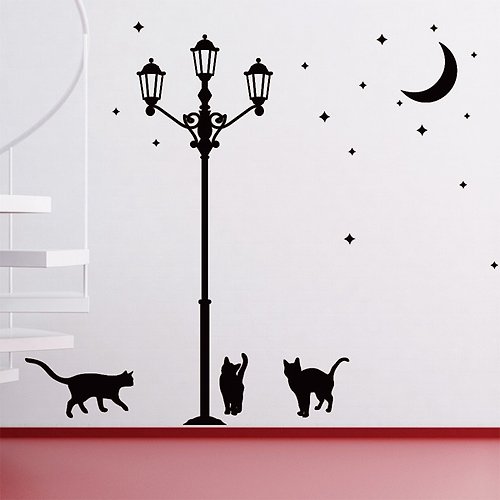 Smart Design 設計 壁貼 Smart Design 創意無痕壁貼◆ 路燈與貓咪 (8色)