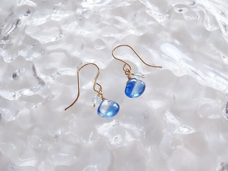 14KGF 藍晶石×托帕石 海洋 天然石耳環 短款 - 耳環/耳夾 - 寶石 藍色