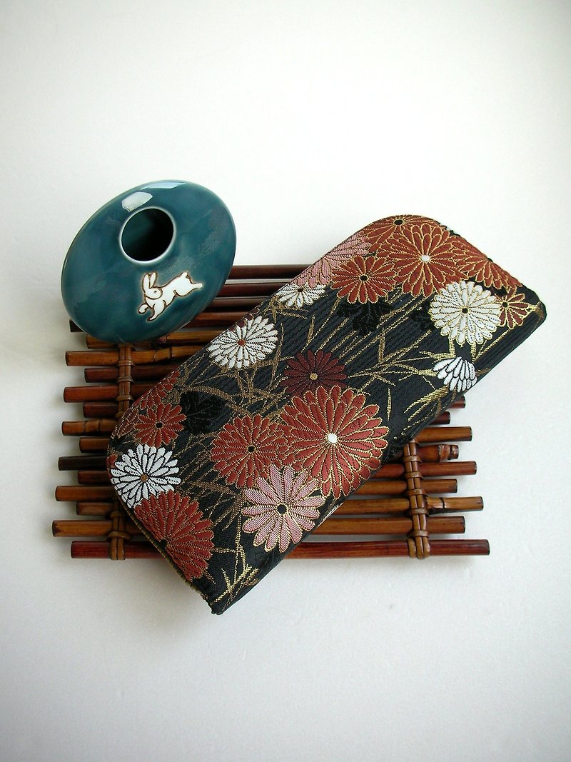 Jingxizhen Jintao brocade [hundreds of chrysanthemums reflecting bamboo shadows]-long clip/wallet/coin purse/ - กระเป๋าสตางค์ - ผ้าไหม สีเขียว
