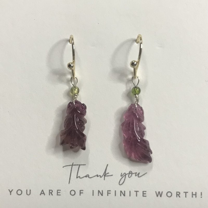 Lucky Vanves Crystal I Stone Tourmaline 14K Earrings I Candy Goldfish I Valentine's Day Gift - ต่างหู - คริสตัล 