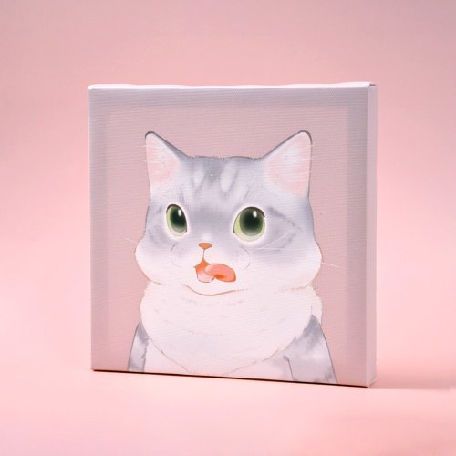 Amongforpets 20×20cm 貓咪肖像無框畫-銀色虎斑貓