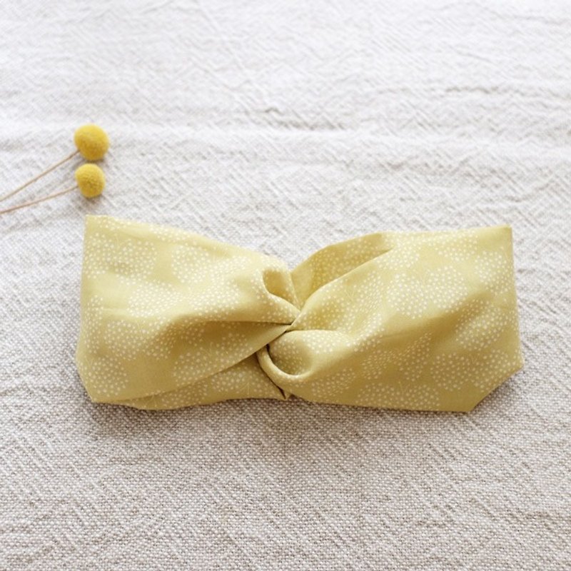 Natural wind wide ribbon. Green and yellow butterfly - Hair Accessories - Cotton & Hemp Yellow