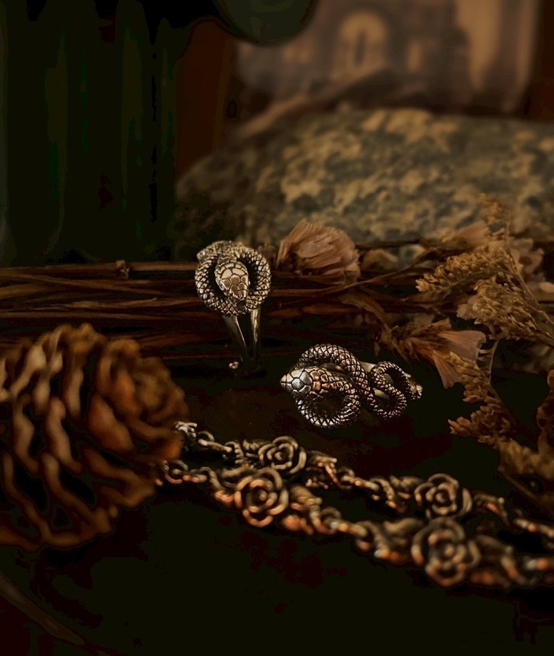 【情人節禮物】雨神蛇/戒指/純銀/蛇 - 戒指 - 純銀 銀色