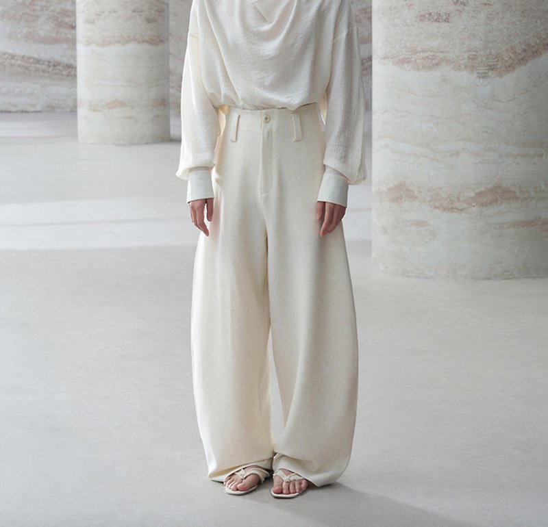 La jetée linen draped streamlined trousers - กางเกงขายาว - วัสดุอื่นๆ ขาว