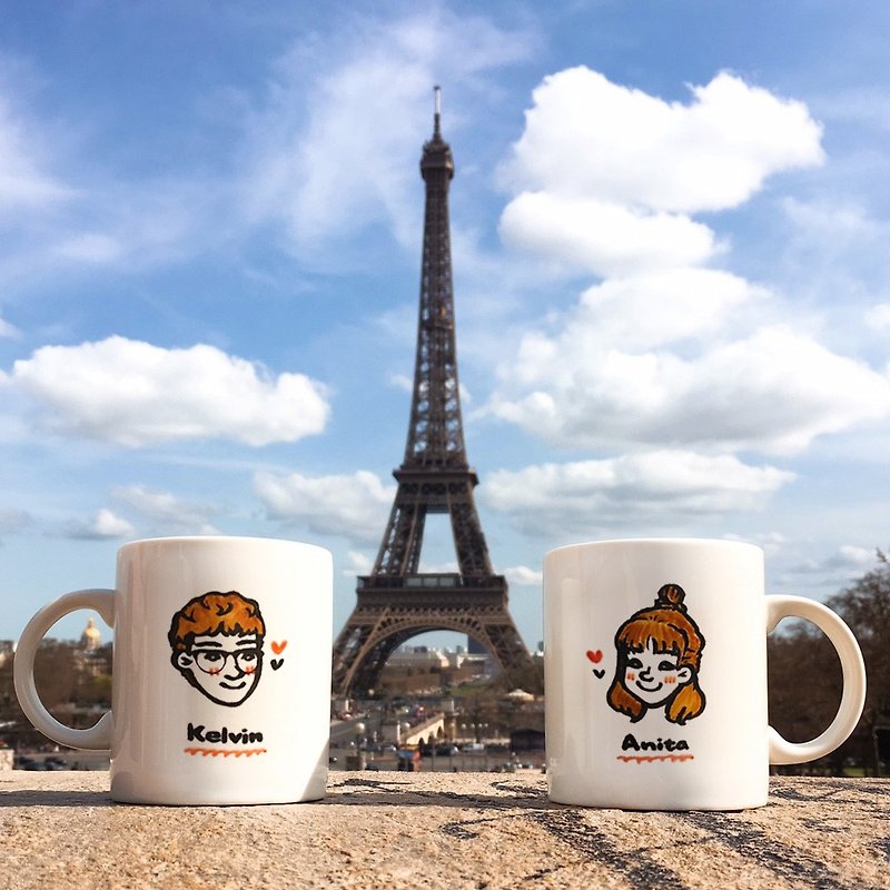 A pair of lovers cup/customized Q version portrait/a set of 2 mugs - แก้วมัค/แก้วกาแฟ - เครื่องลายคราม 