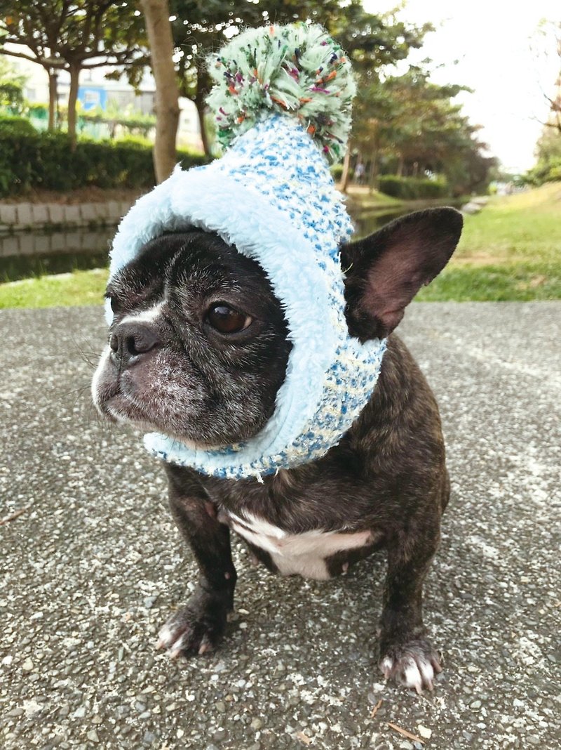 藍色格紋 雪人毛帽 - 寵物衣服 - 棉．麻 
