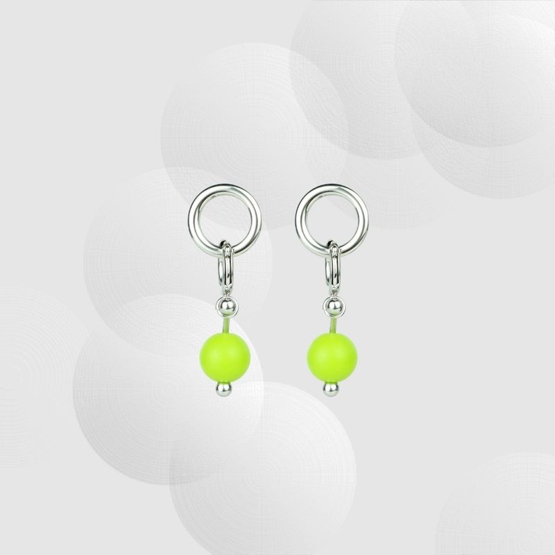 BOUNCE rhythm series elastic silicone green round bead pendant circle earrings - ต่างหู - สแตนเลส สีเขียว