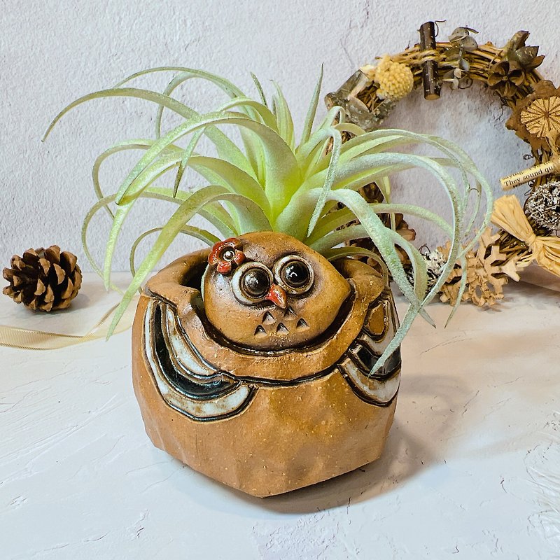 Black-eyed peas hawk│Yoshino hawk x owl pottery handmade flower pots, succulent potted plants, plants - Pottery & Ceramics - Pottery 