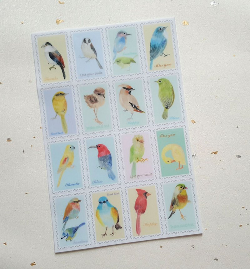萌動物系列-手繪鳥郵票貼紙 - 貼紙 - 其他材質 