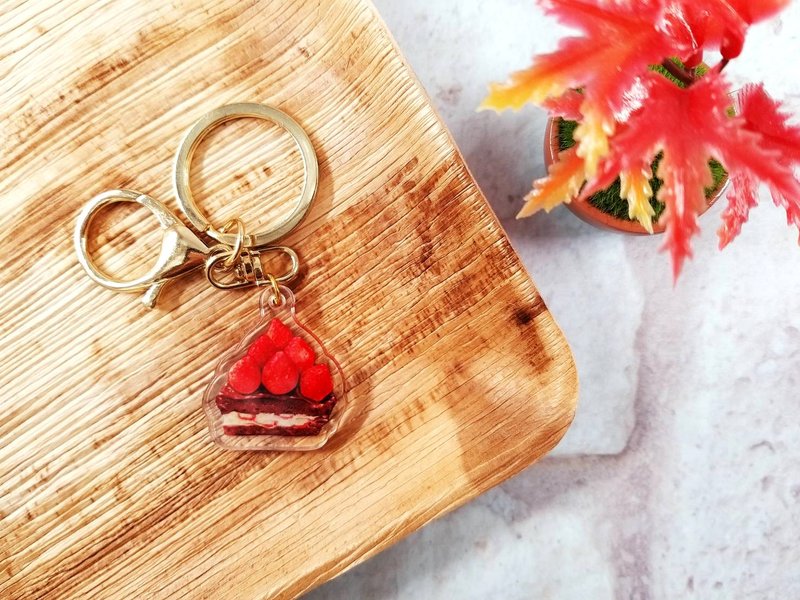 Strawberry Chocolate Cake - Clear Double Acrylic Charm Keyring - Keychains - Acrylic 