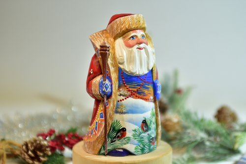 俄羅斯紀念品 手工雕刻人物木製俄羅斯聖誕老人手繪雕塑