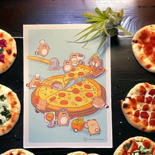 新夭 BrainHoleSky 插畫梗圖 單面卡片 ∣ Pizza鳳梨退散