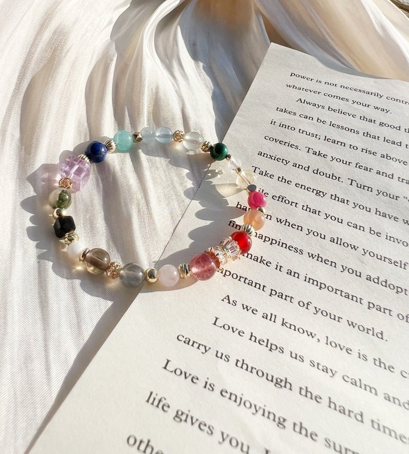 Wonderful Life//Strawberry Crystal Aquamarine Obsidian Stone Stone Crystal Bracelet Bracelet - Bracelets - Crystal 