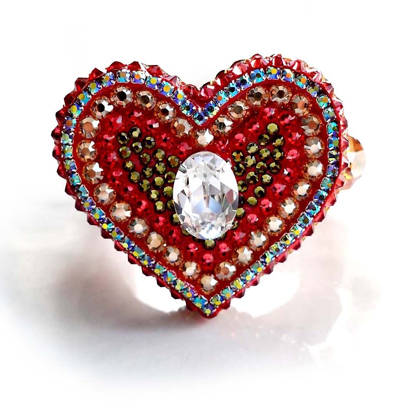 [Cupid Series] Fully handmade red heart-shaped boy's bracelet decorated with Swarovski crystals - Bracelets - Other Metals Red