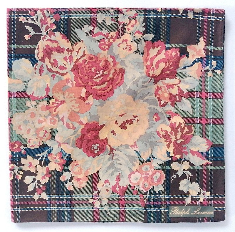 Ralph Lauren Vintage Handkerchief Multi Floral 18.5 x 18.5 inches - Handkerchiefs & Pocket Squares - Cotton & Hemp Green