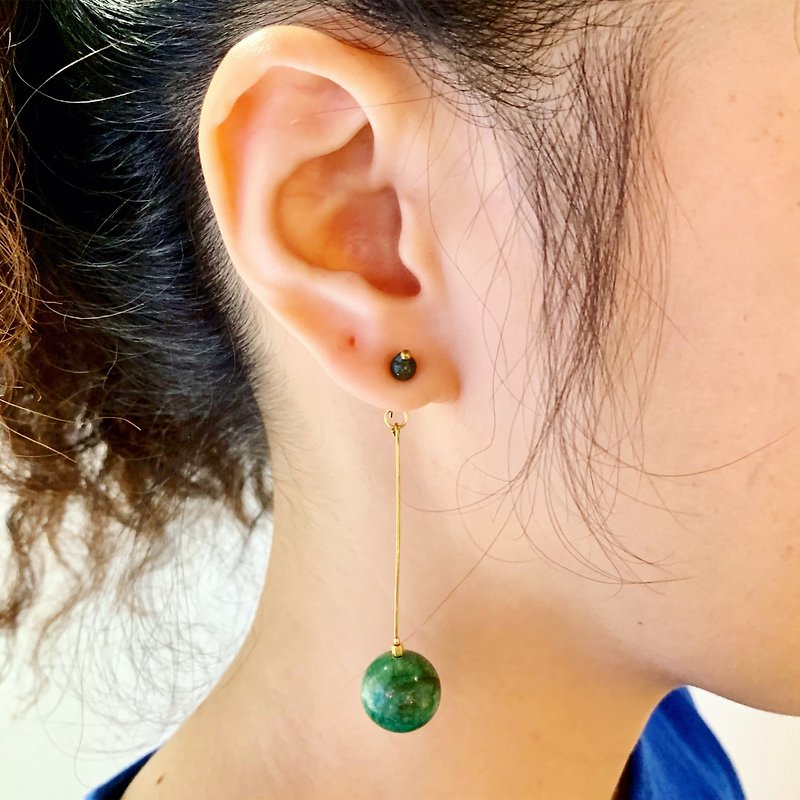 Exclusive-Aquatic Agate + Malachite Active Drop Earrings _ Clip Earrings can be modified for free - Earrings & Clip-ons - Stone Green