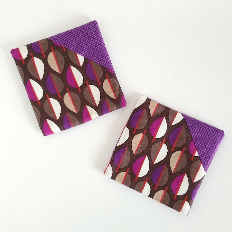 *Stock Clearance* Coaster (Purple Brown Leaves) - Coasters - Cotton & Hemp Purple