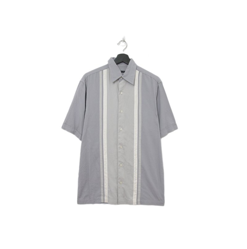 Back to Green-古巴短袖襯衫 大象灰白線條 cs-20//vintage shirt - 男襯衫/休閒襯衫 - 棉．麻 