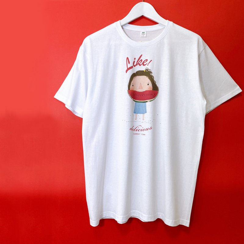 棉質短袖T-Shirt Dolly(朵力) Like! 吃瓜 - 女 T 恤 - 棉．麻 白色
