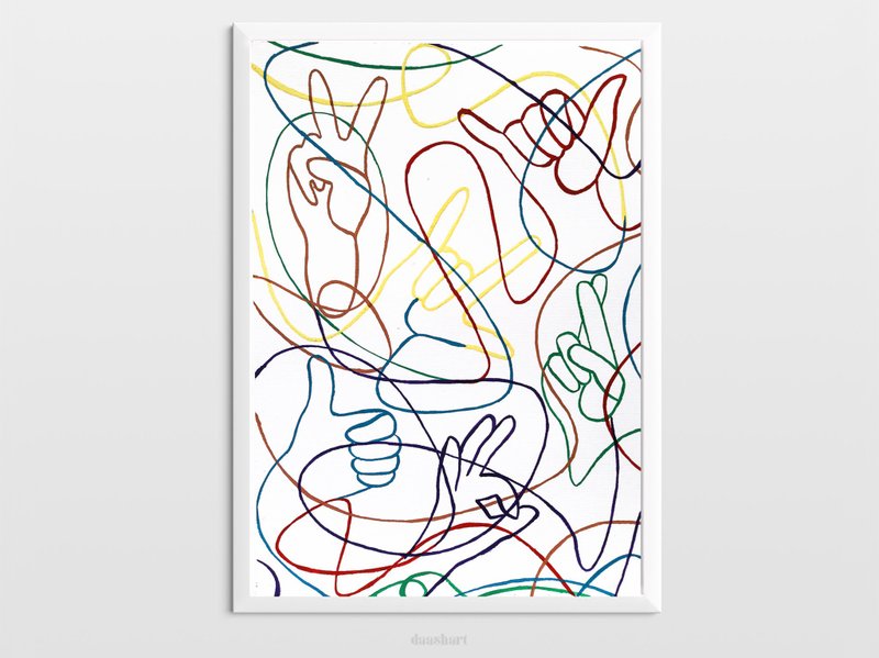 Rainbow abstract hands original artwork lines drawing modern poster wall art - 海報/掛畫/掛布 - 紙 多色