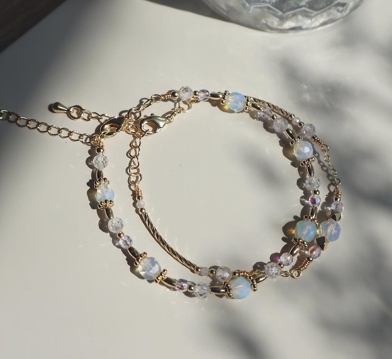 Stone Collection | October | Opal | Two-Piece Combination Bracelet - Bracelets - Semi-Precious Stones Multicolor