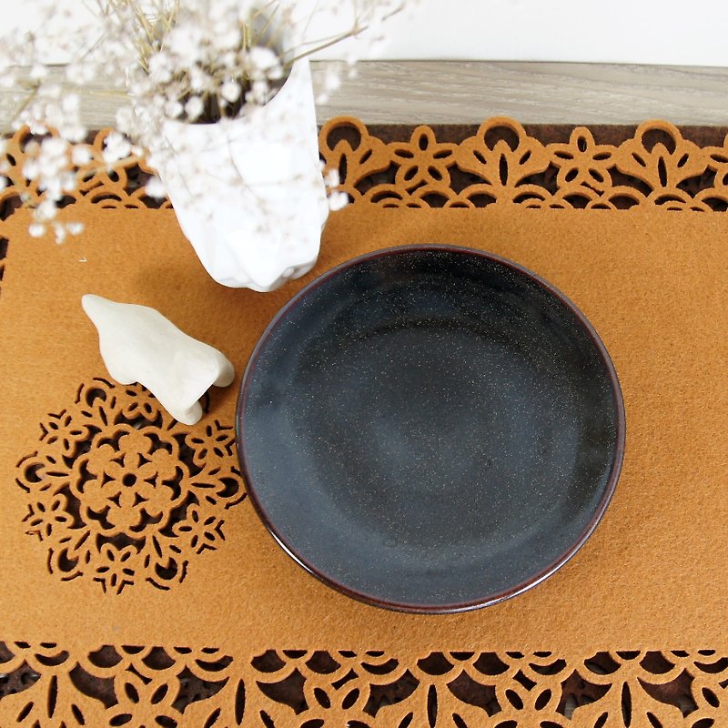 Black gold glazed pottery plate, dinner plate, dinner plate, fruit plate, dessert plate - diameter of about 15.5 cm - Small Plates & Saucers - Pottery Black
