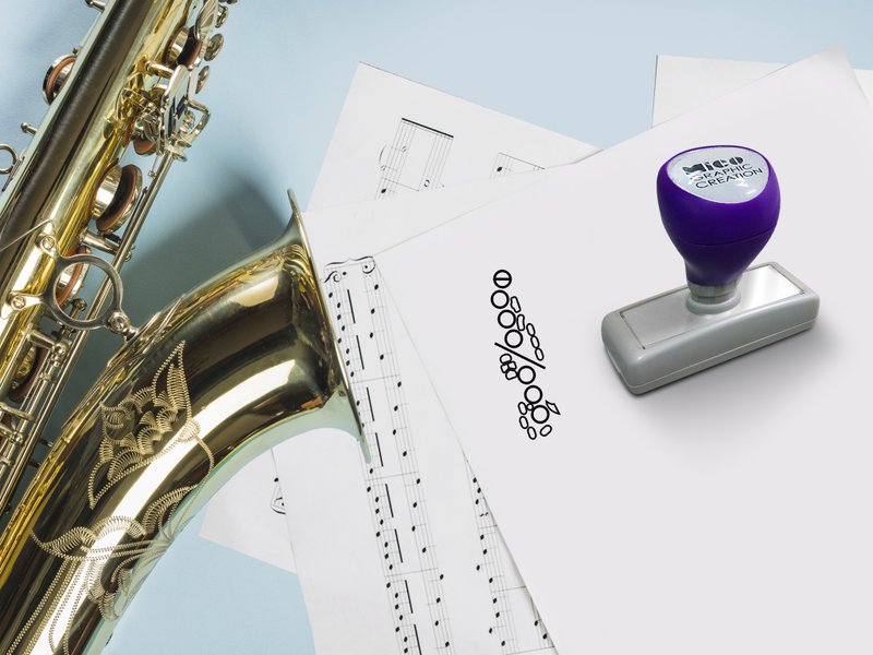 Self ink stamp for Saxophone, fingering and music theory, Music stamp. - ตราปั๊ม/สแตมป์/หมึก - พลาสติก สีดำ