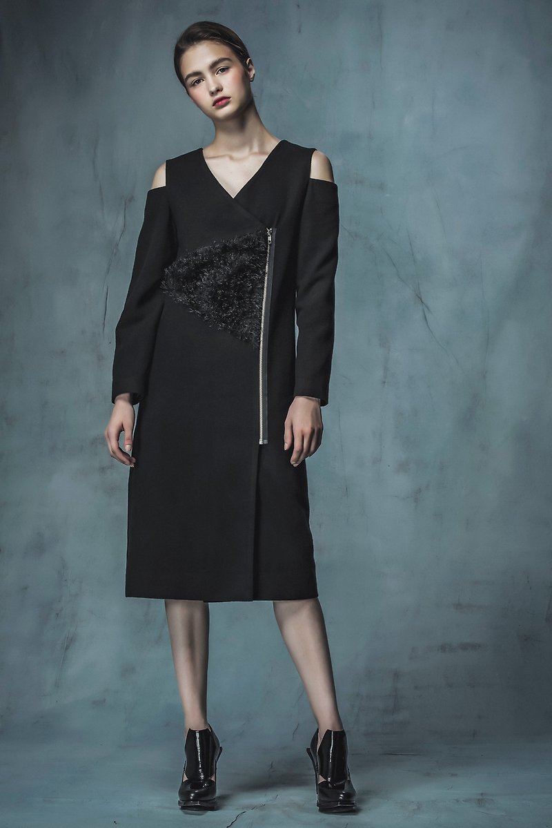 YUWEN black stitching sleeveless dress jacket - One Piece Dresses - Wool Black