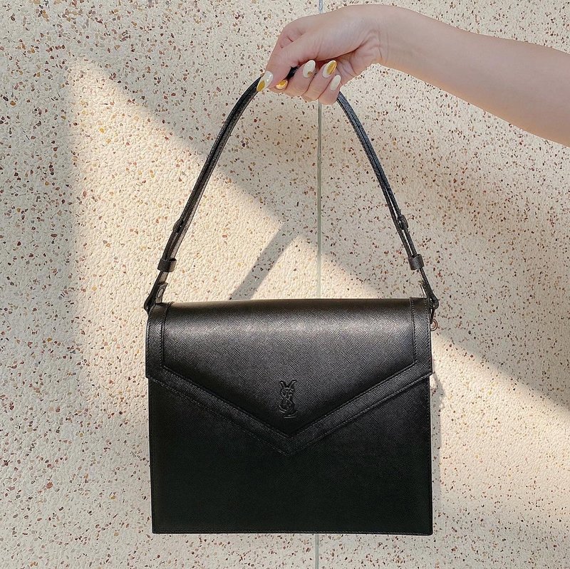 Vintage Yves Saint Laurent YSL Black Saffiano Leather 2way Handbag Crossbody Bag - 側背包/斜背包 - 真皮 黑色