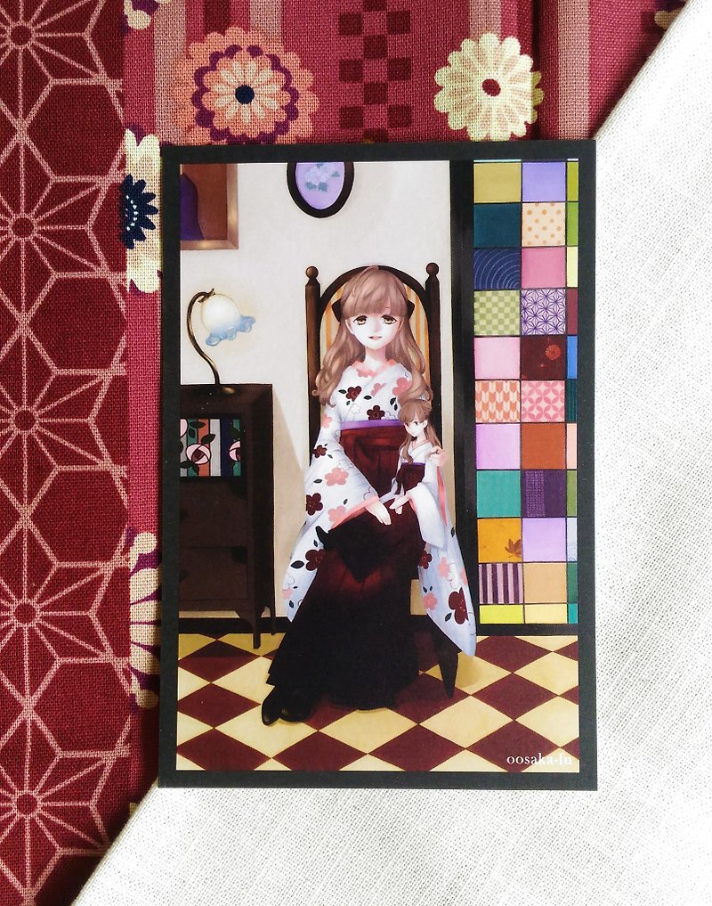 Taisho girl and doll universal postcard - การ์ด/โปสการ์ด - กระดาษ หลากหลายสี