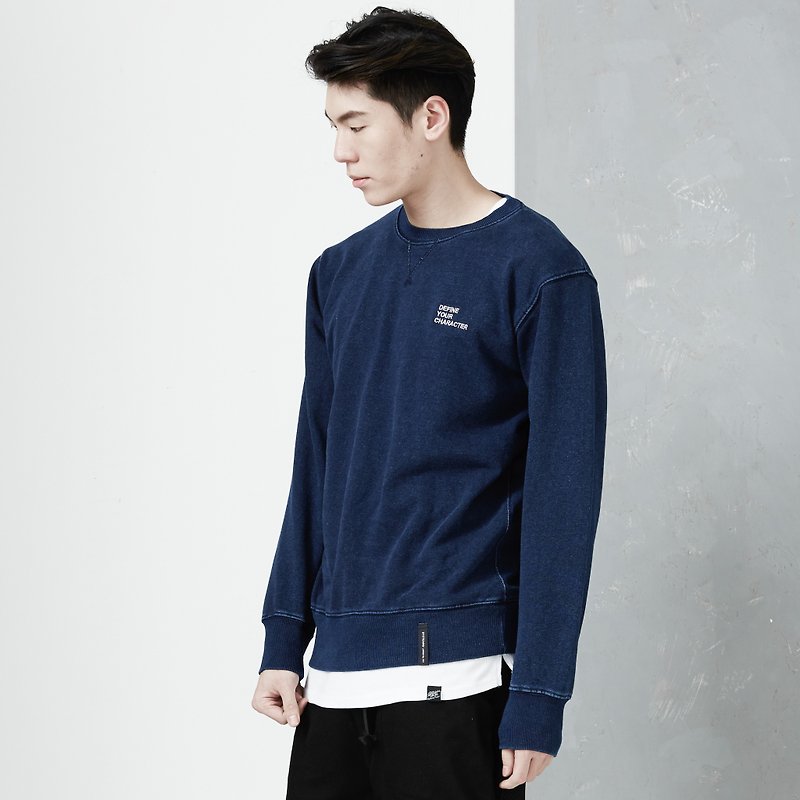 Blue Dye - Sweatshirt | 手作藍染大學Tee - 男 T 恤 - 棉．麻 藍色