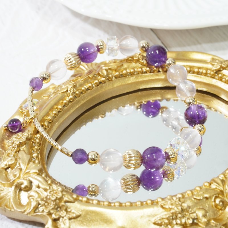 Self-designed, popular, love, Swarovski amethyst starlight pink crystal hand - Bracelets - Other Materials Purple