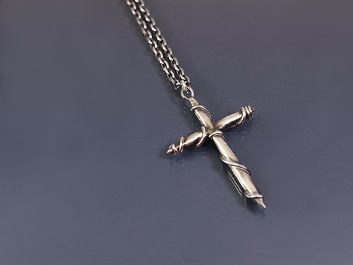 Maple jewelry design 線條系列-纏繞十字架925銀項鍊