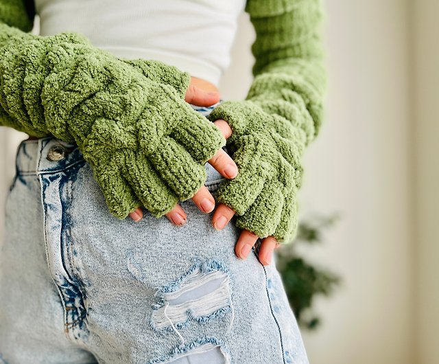 Fingerless gloves Long gloves for women Velvet mittens Arm warmers