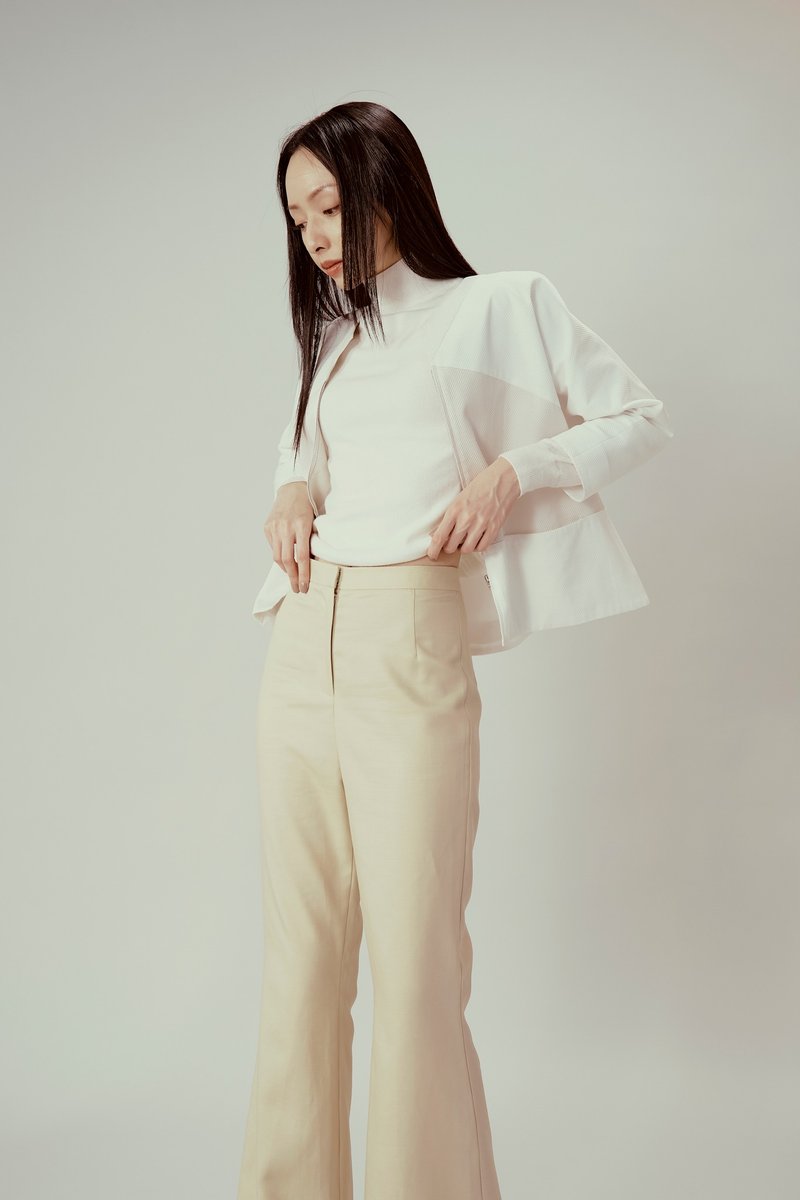 Khaki linen flared bottoms - Women's Pants - Linen White