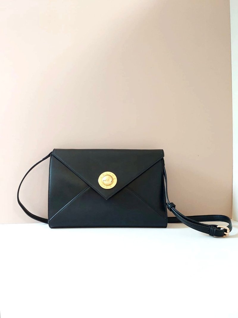 Rare second-hand Celine planet black gold leather envelope shoulder handbag cross-body backpack - Messenger Bags & Sling Bags - Genuine Leather Black