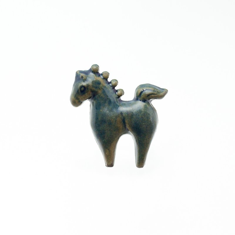 ceramics brooch horse antique blue - Brooches - Pottery Green