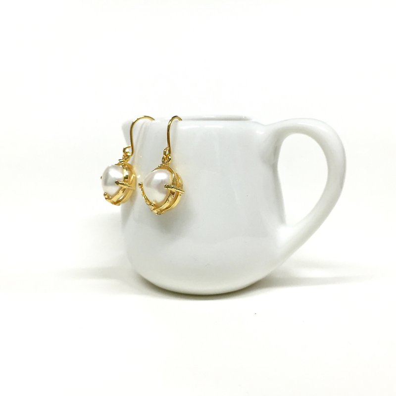 [Josang] "Baroque. Baroque" hand inlaid. Natural pearl/baroque pearl earrings. 18KGF earrings/ear hooks/non-allergic earrings - ต่างหู - เครื่องเพชรพลอย ขาว