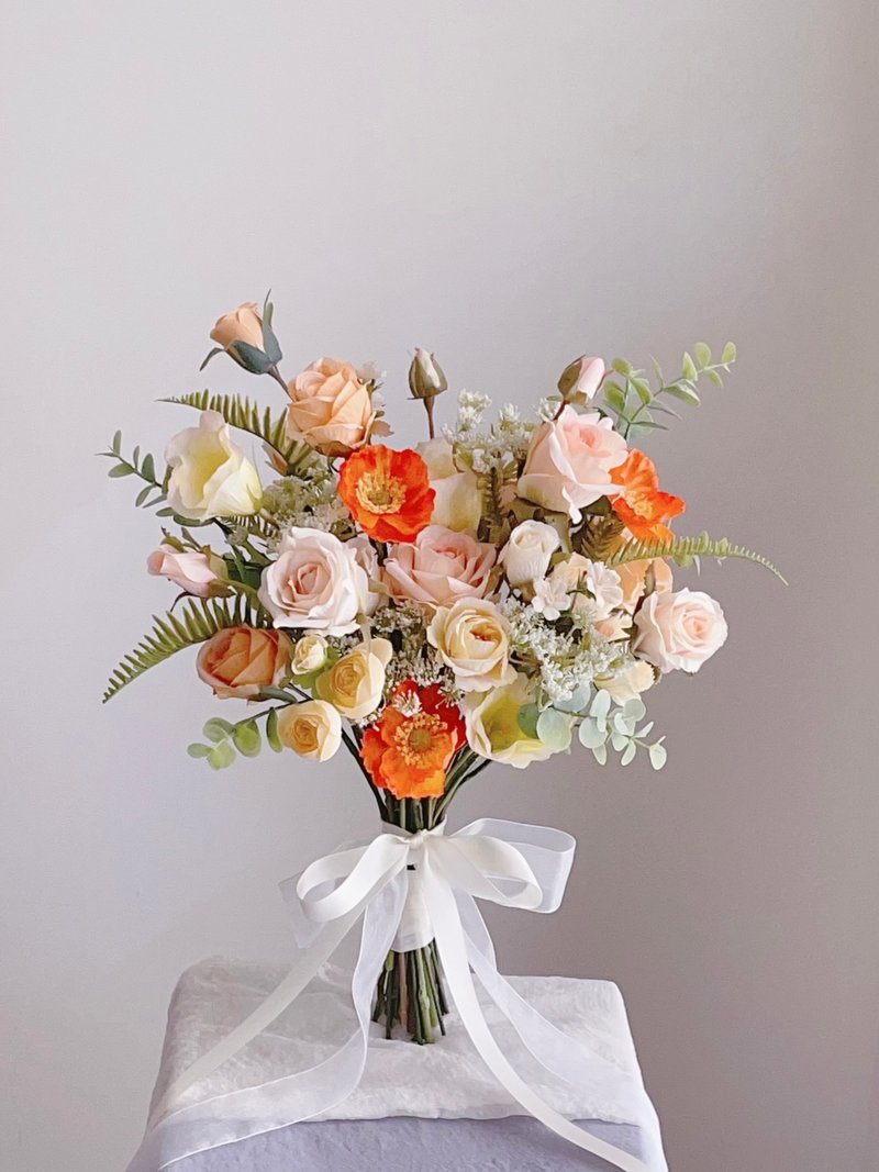 [Artificial flowers] Yellow, orange, pink rose poppies, natural style artificial flowers bouquet - อื่นๆ - พลาสติก สีส้ม