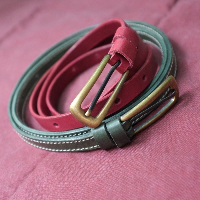 Girlfriends 1+1 Girl Thin Belt Promotion Set / Belt Belt-Vegetable Tanned Cow Leather- - Belts - Genuine Leather Red