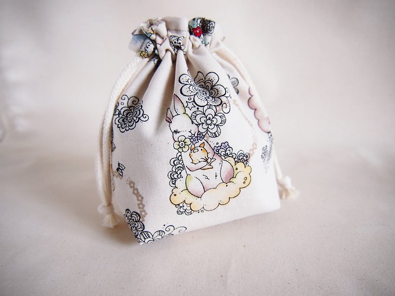Pig Rabbit hold double-sided storage pouch + + (small) - Toiletry Bags & Pouches - Cotton & Hemp White