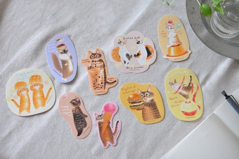 Hand-painted illustration cat-waterproof sticker (L) - Stickers - Paper White