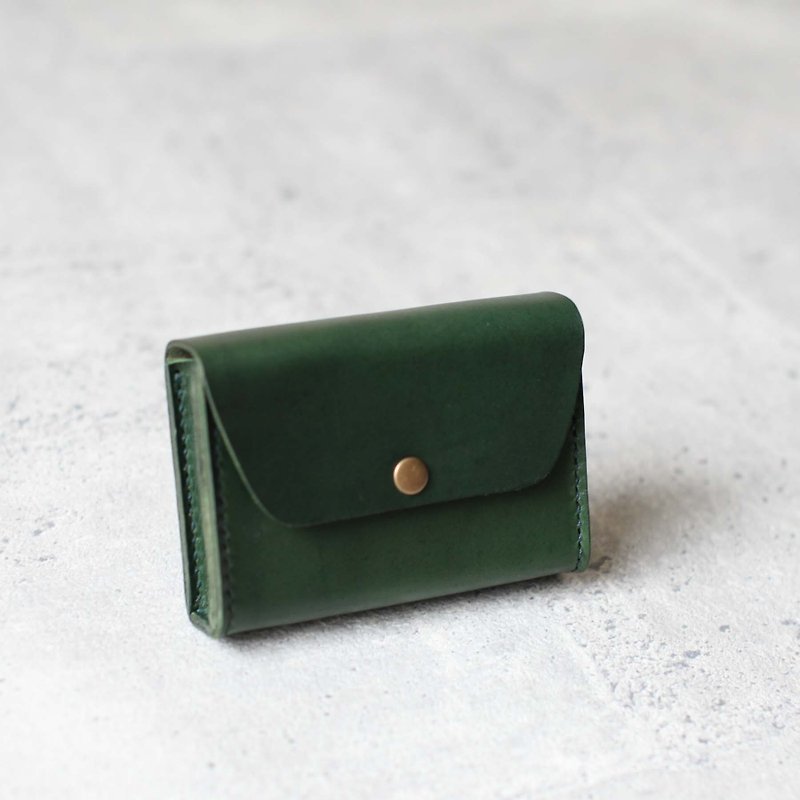 Dark green leather card holder/wallet - แฟ้ม - หนังแท้ สีเขียว