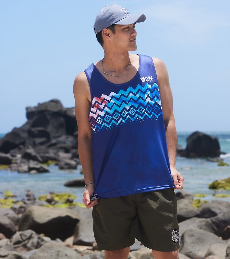 [Totem Series] 2023 Ocean Blue Dyed Ocean Cool Vest Unisex Style (Blue) - Men's Tank Tops & Vests - Polyester Multicolor
