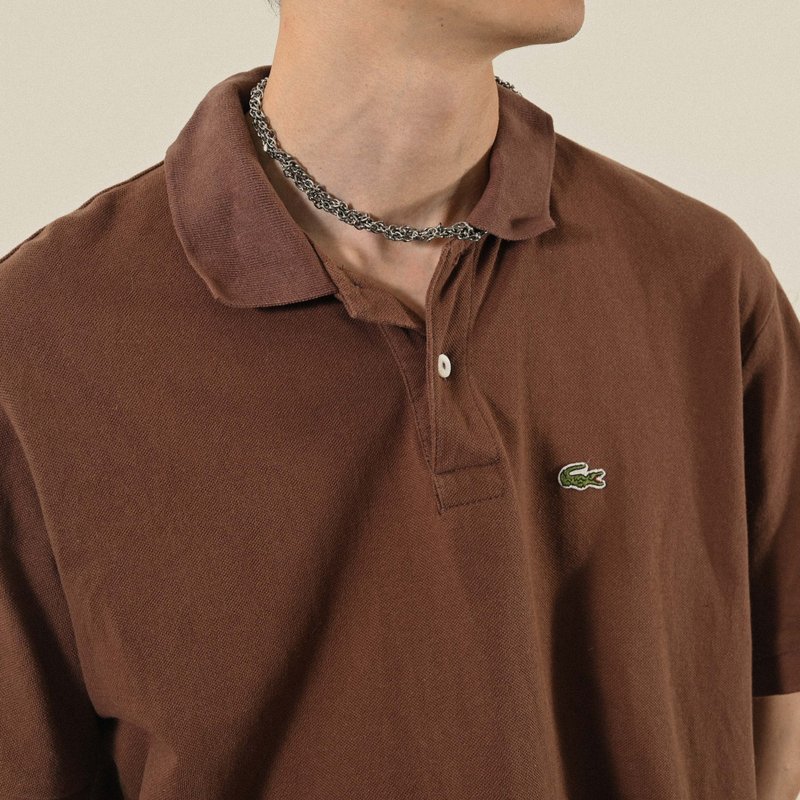 【NaSuBi Vintage】Lacoste純色古著POLO衫 - 男襯衫/休閒襯衫 - 其他人造纖維 咖啡色