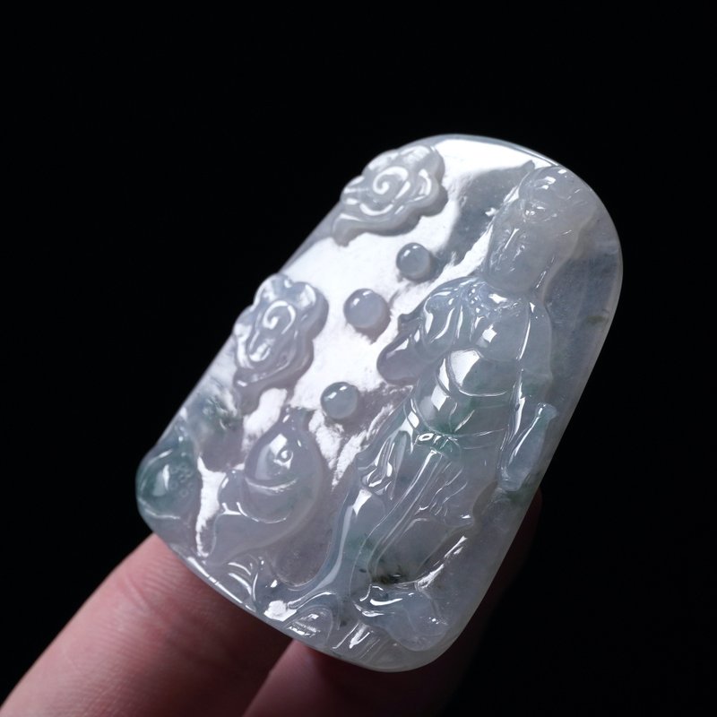 冰種飄花翡翠寶瓶觀音菩薩 | 裸石 | 天然緬甸玉翡翠A貨 | 送禮 - 項鍊 - 玉石 多色