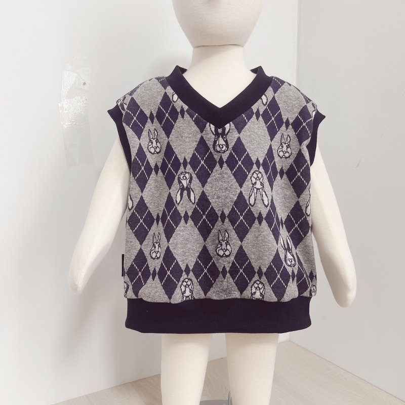 Knitted vest-college - เสื้อยืด - ผ้าฝ้าย/ผ้าลินิน สีน้ำเงิน