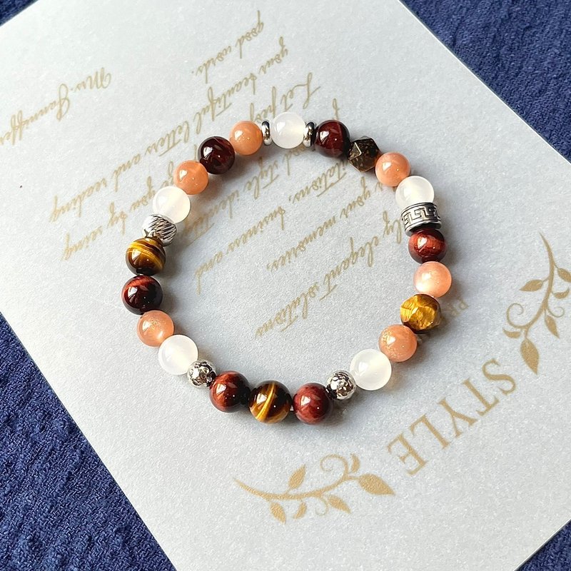 【自己肯定】パワーストーンブレスレット/サンストーンxレッドタイガーアイxホワイトカルセドニーxイエロータイガーアイ|光耀心途 - ブレスレット - クリスタル レッド