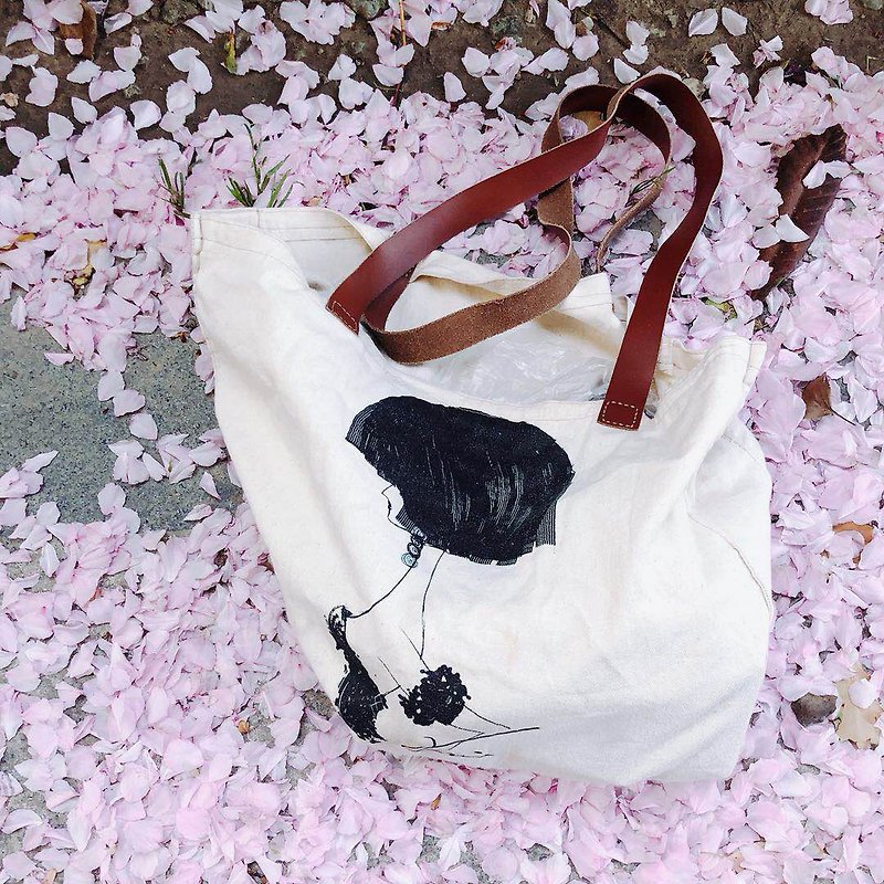 Zemoneni nature canvas bag with leather strap and designer illustration printed  - Messenger Bags & Sling Bags - Cotton & Hemp White